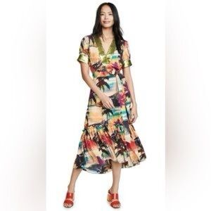 Le Superbe Beachwood Canyon tropical print dress with sequin accents.